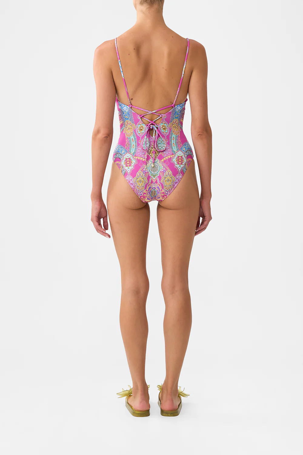 V NECK ONE PIECE WITH LACE UP TIE BACK CONCUBINES, SULTANS & COURTIERS