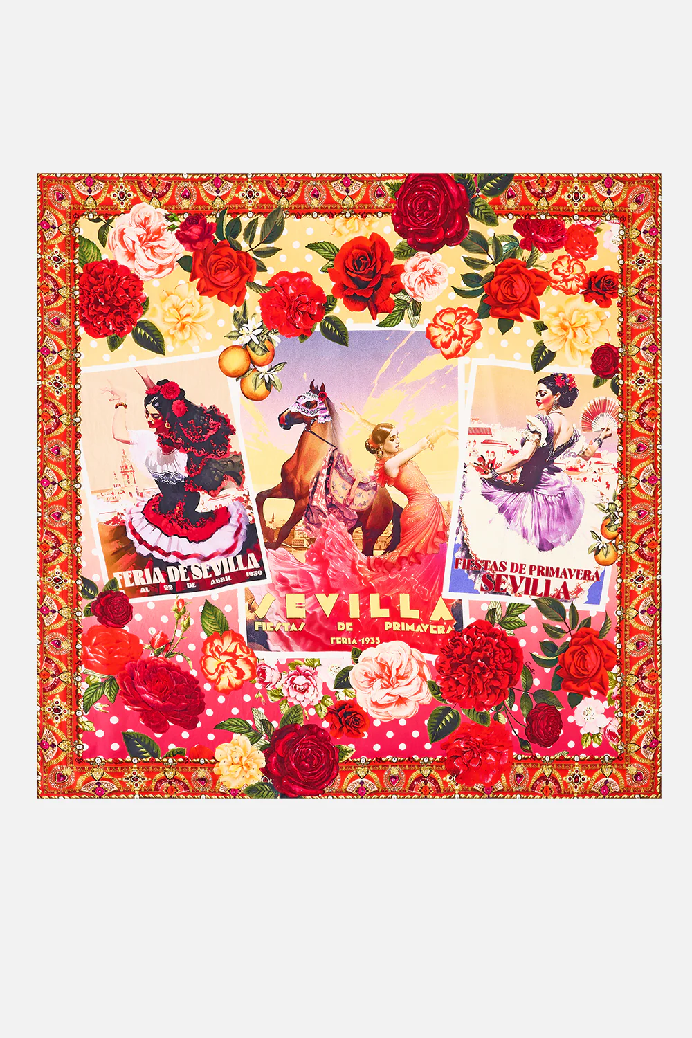 LARGE CRYSTALLED SILK SQUARE SCARF OLÉ OLÉ