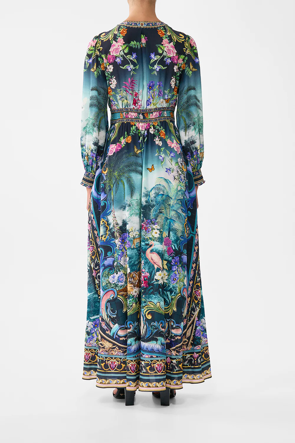 BUTTON DRESS WITH SHAPED WAISTBAND BASKED IN BAROQUE