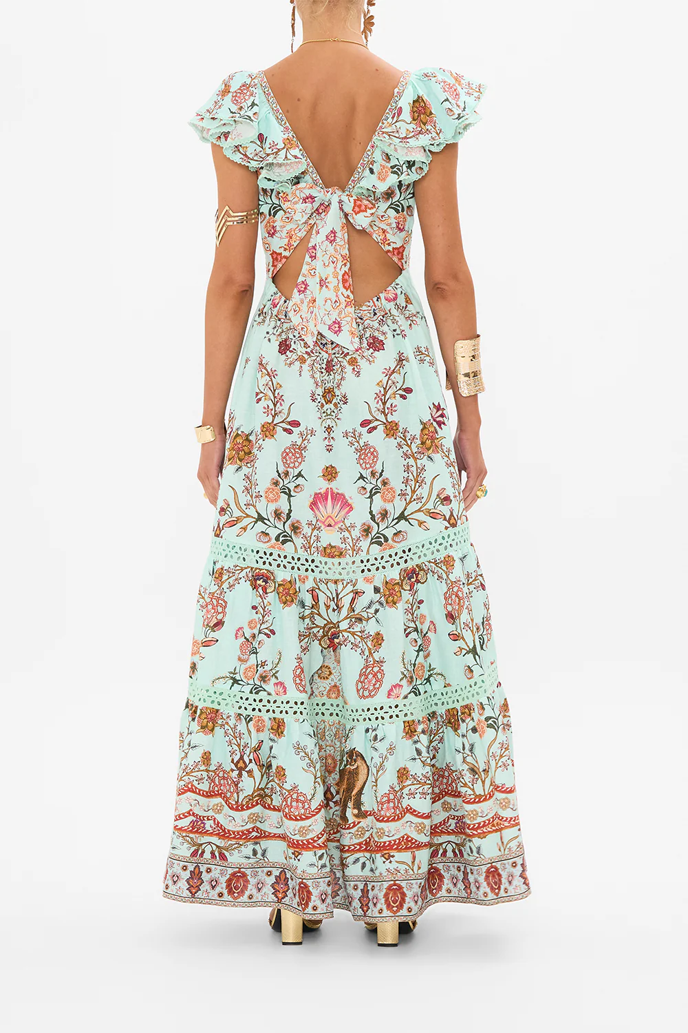 TIERED DRESS WITH NECK FRILL WEAVING WORLDS