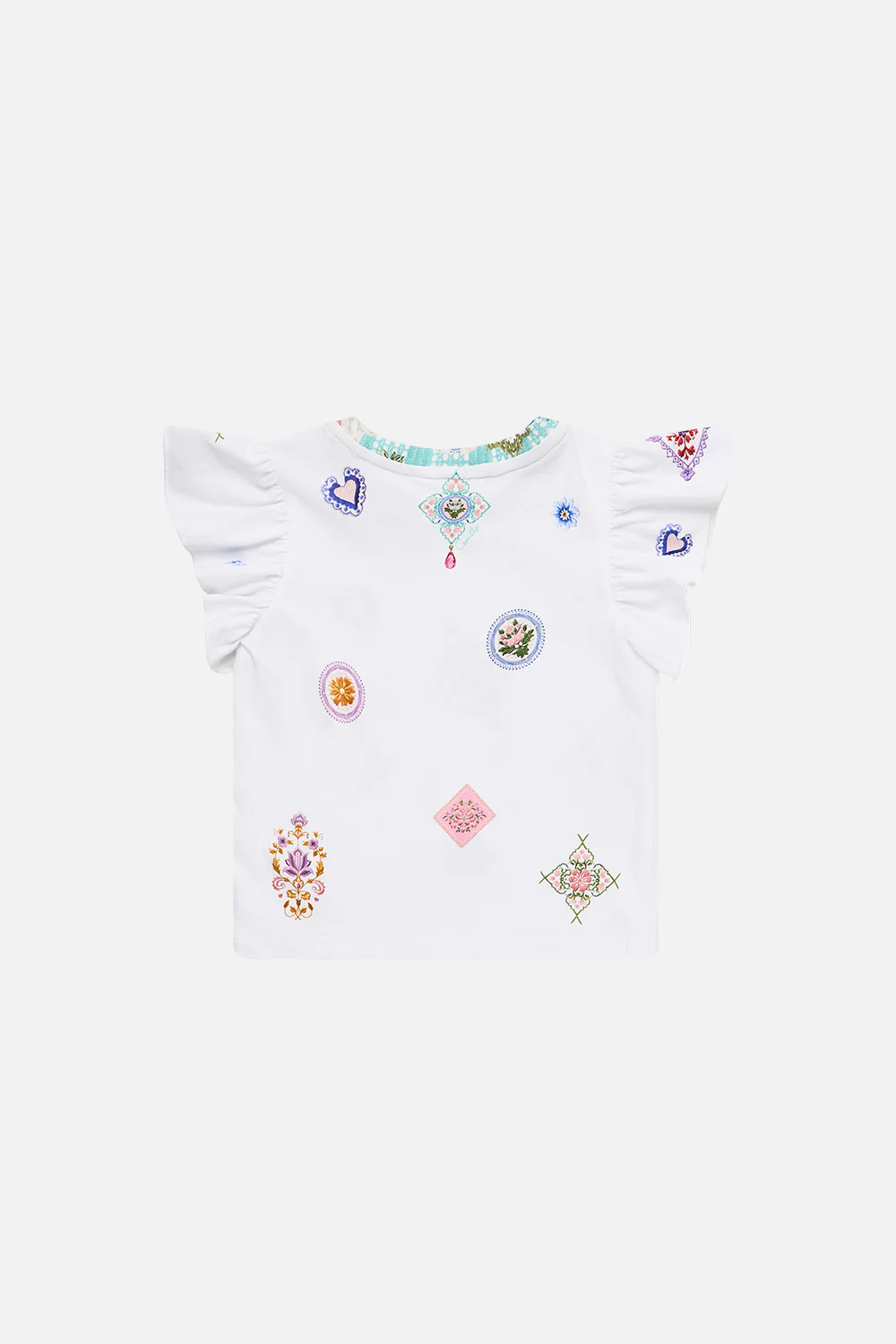 BABIES EMBROIDERED TEE WITH FRILL SLEEVE CROCHET ALL DAY