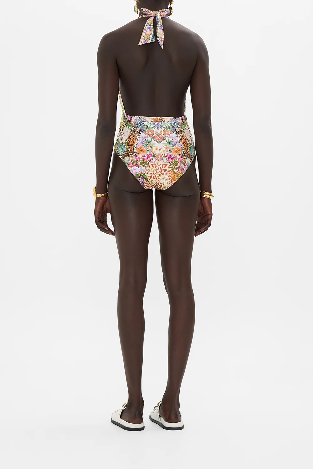 PLUNGE NECK HALTER ONE PIECE FLOWERS OF NEPTUNE