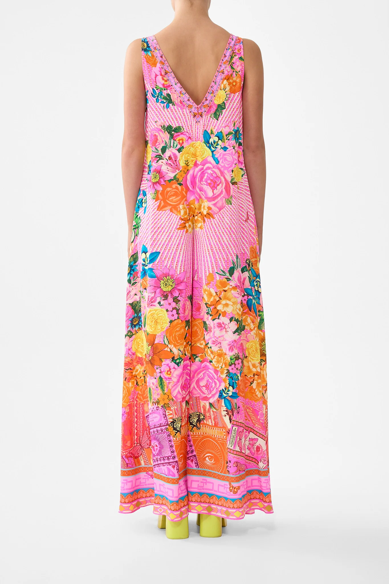 V-NECK FLARED JUMPSUIT ILLUSTRATION NATION