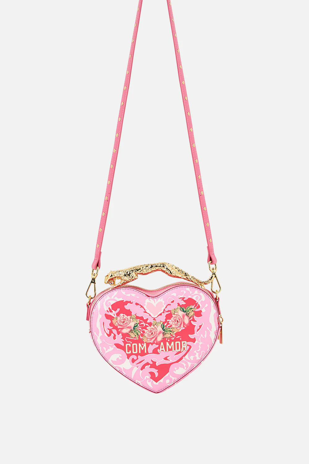 HEART CROSSBODY WITH LEOPARD HANDLE PINK PORTO