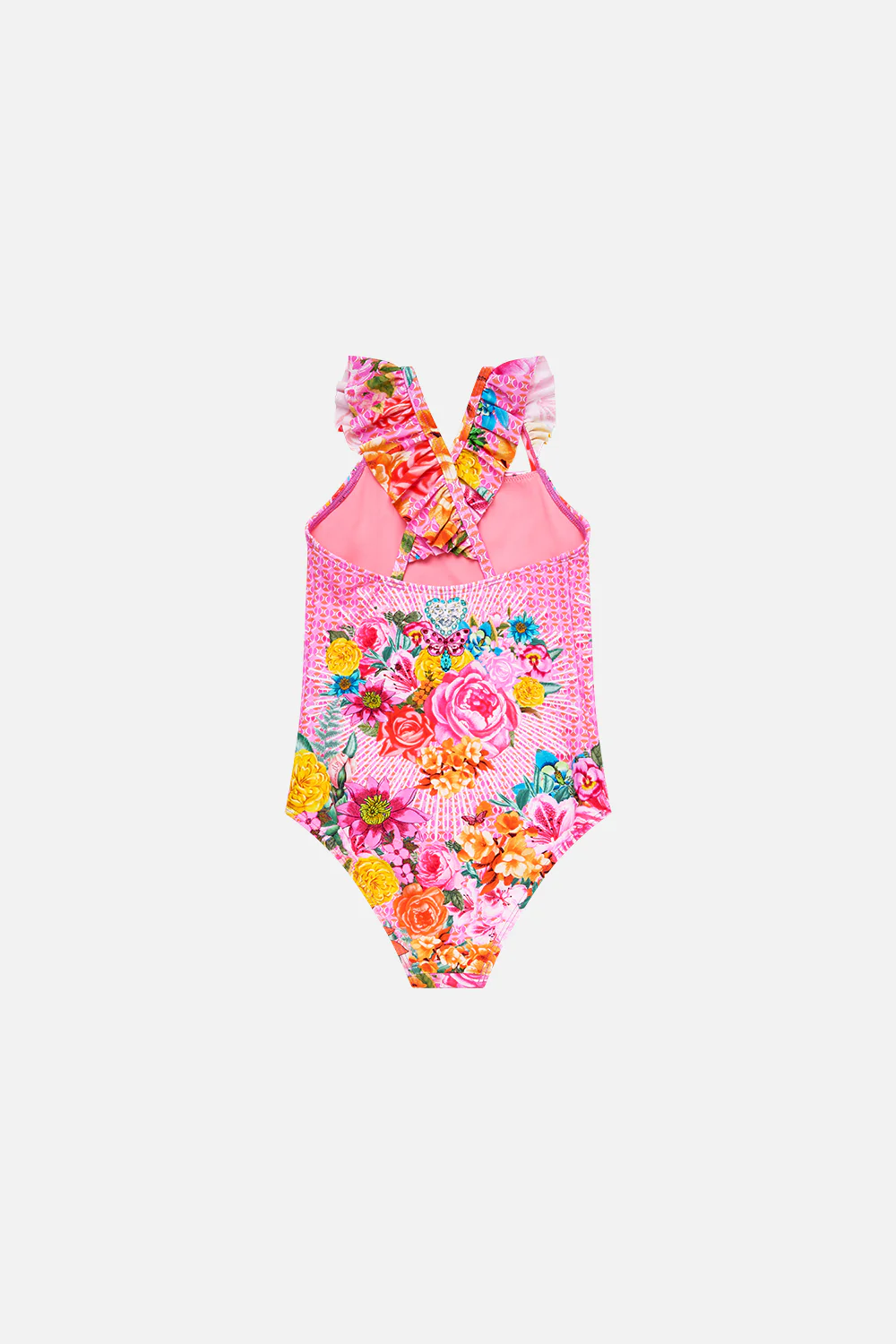 KIDS STRAIGHT NECK ONE PIECE W FRILL STRAPS ILLUSTRATION NATION