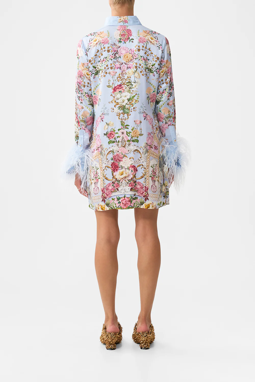 MINI SHIRT DRESS WITH FEATHERS TILED IN TIME