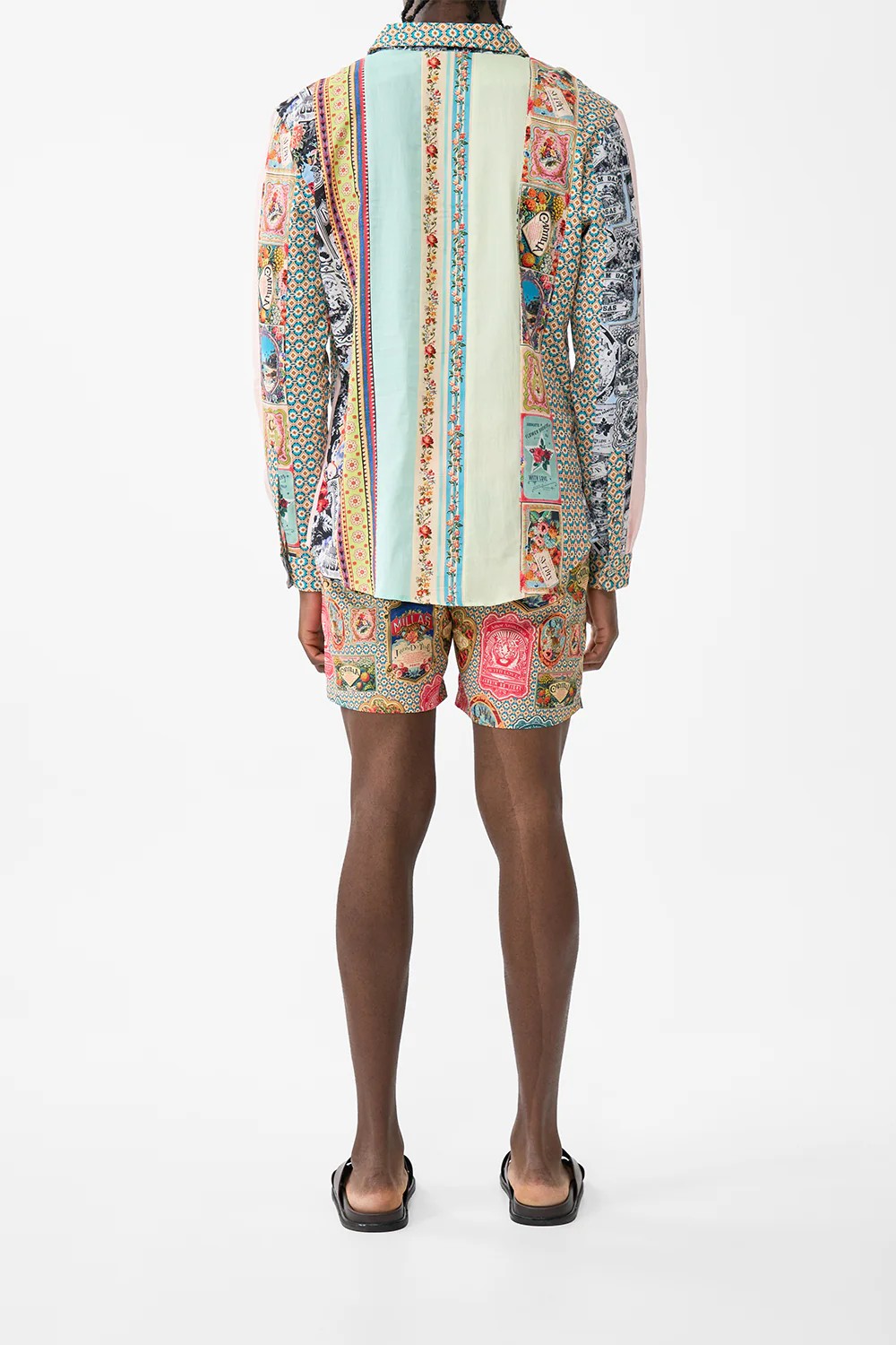 LONG SLEEVE PATCHWORK STRIPE COLLARED SHIRT SOAP OPERA