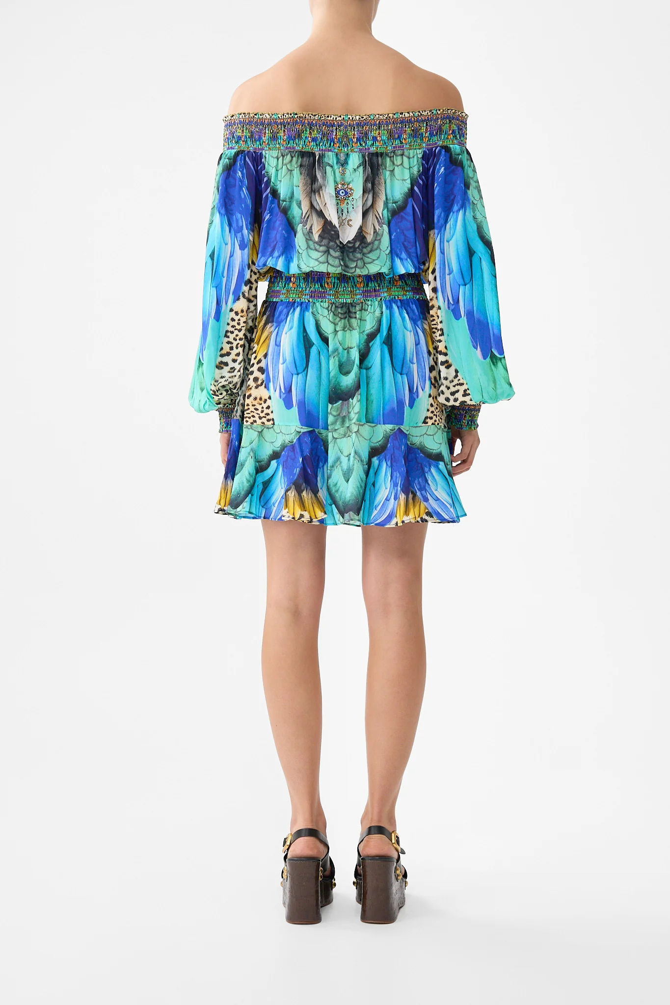 OFF SHOULDER SHORT DRESS JUNGLE FLIGHT
