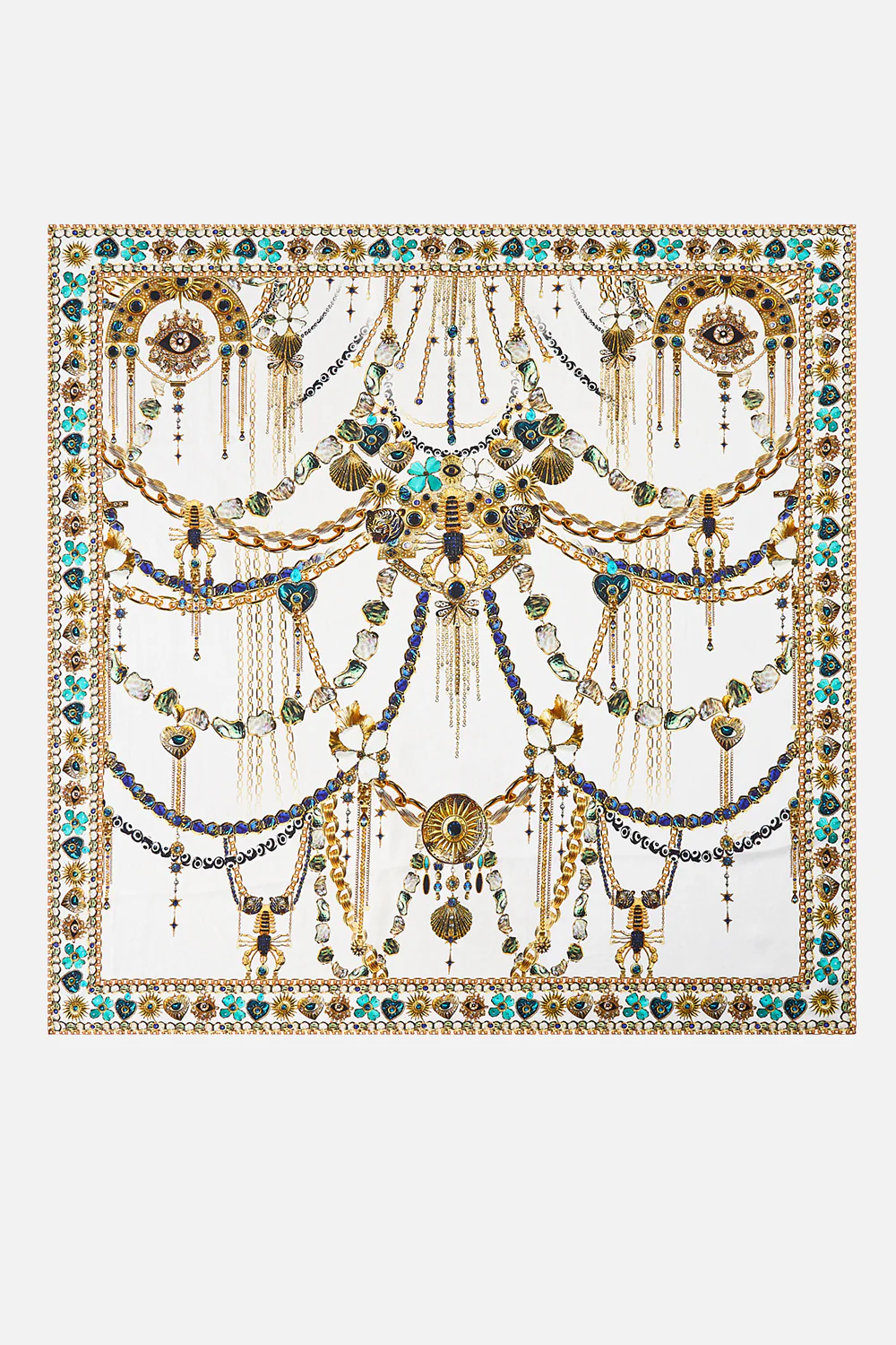 LARGE CRYSTALLED SILK SQUARE SCARF CHAIN GANG