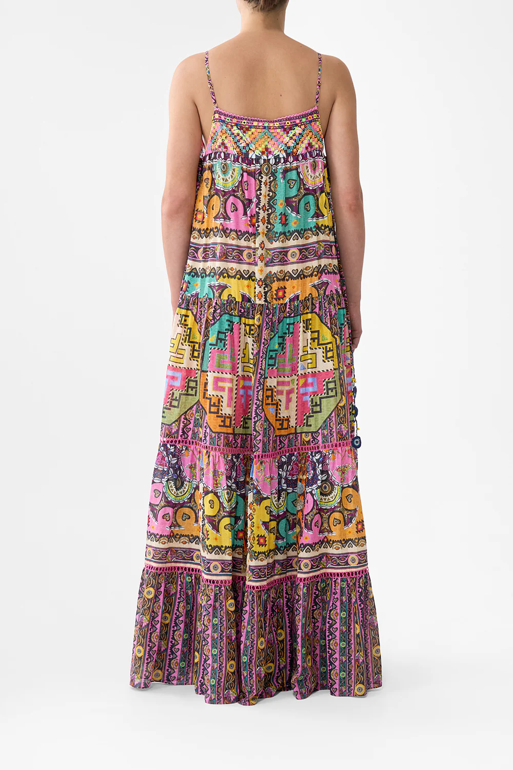 LONG TIERED DRESS WITH BOW TIES PATCHWORK PANORAMA