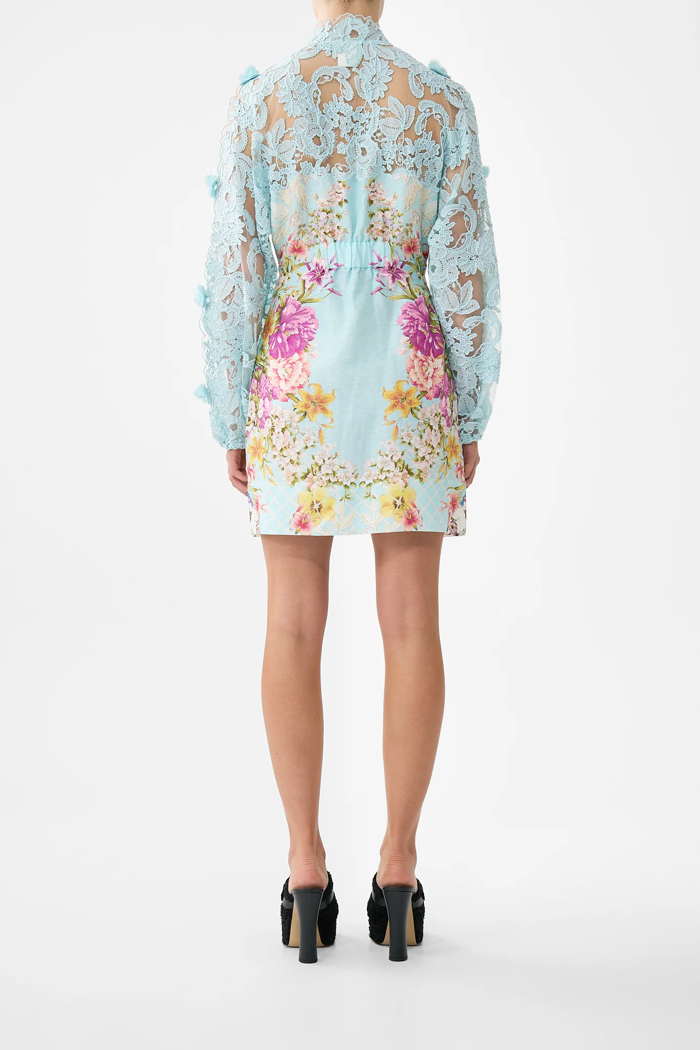 LACE SLEEVE MINI DRESS BAZAAR BLOOMS