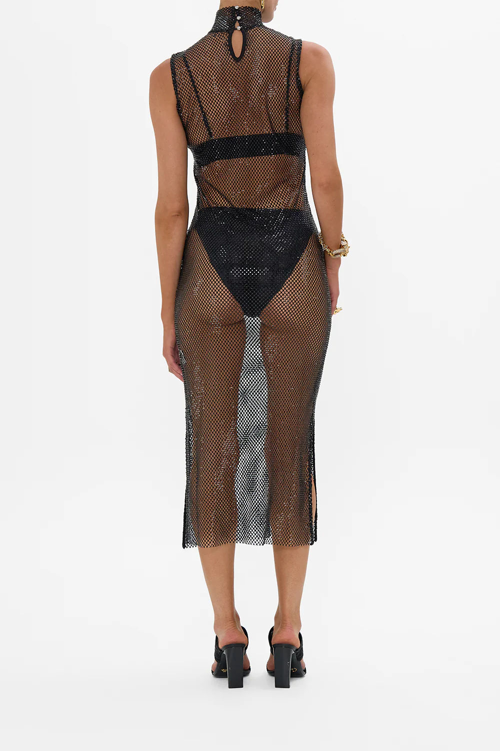 SLEEVELESS TURTLE NECK CRYSTAL MESH DRESS MARK OF MEDUSA