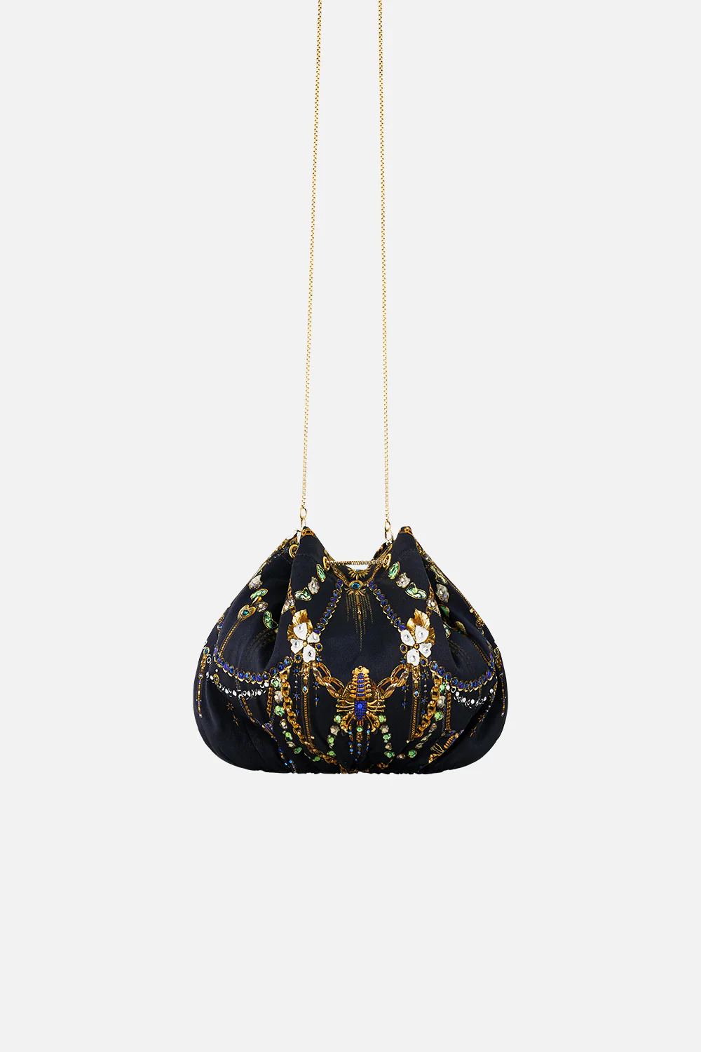 DRAWSTRING POUCH BAG WITH CHAIN STRAP AMULETS AND ALCHEMY