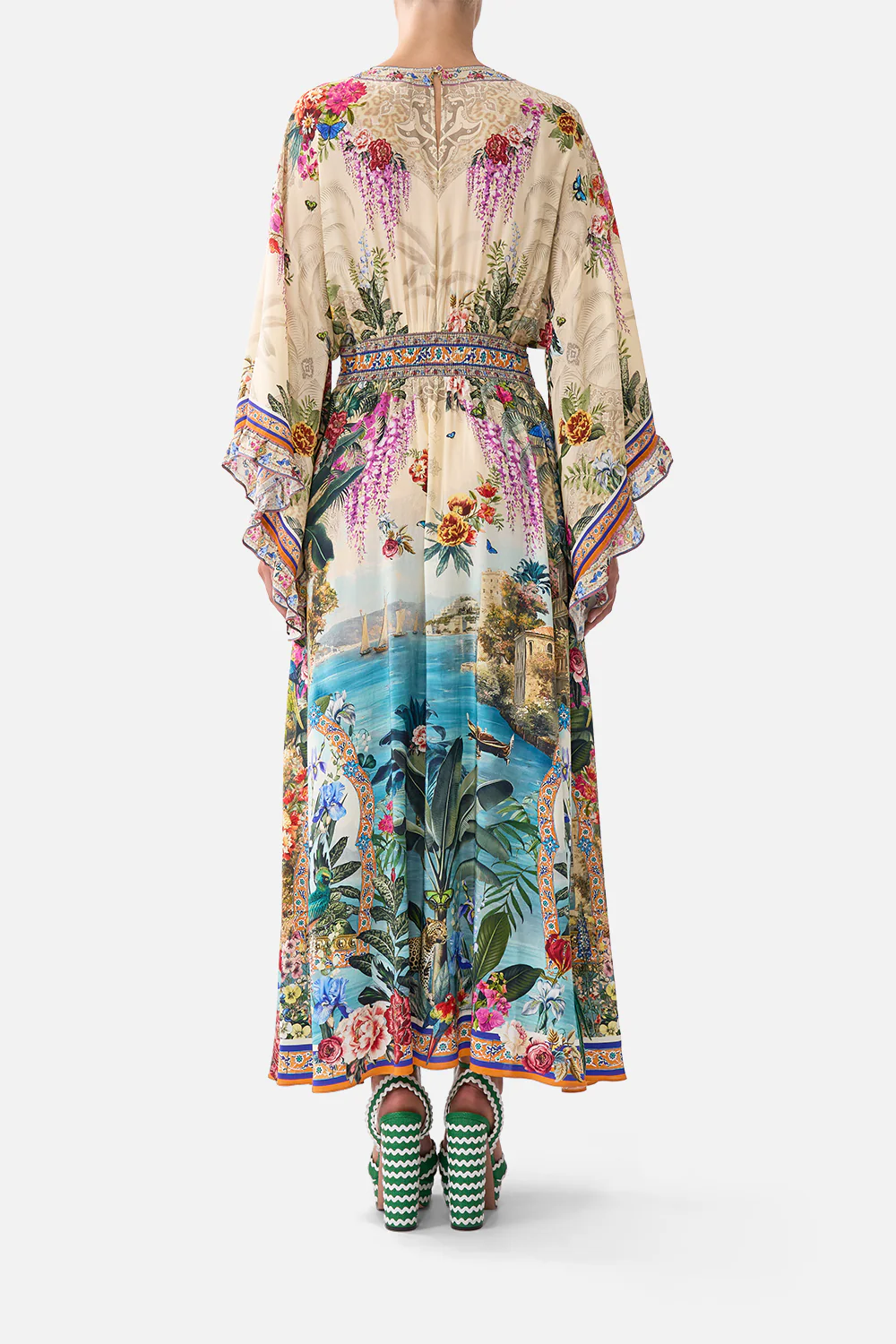 WAISTED DRESS WITH KIMONO SLEEVE BODRUM BOTANICALS