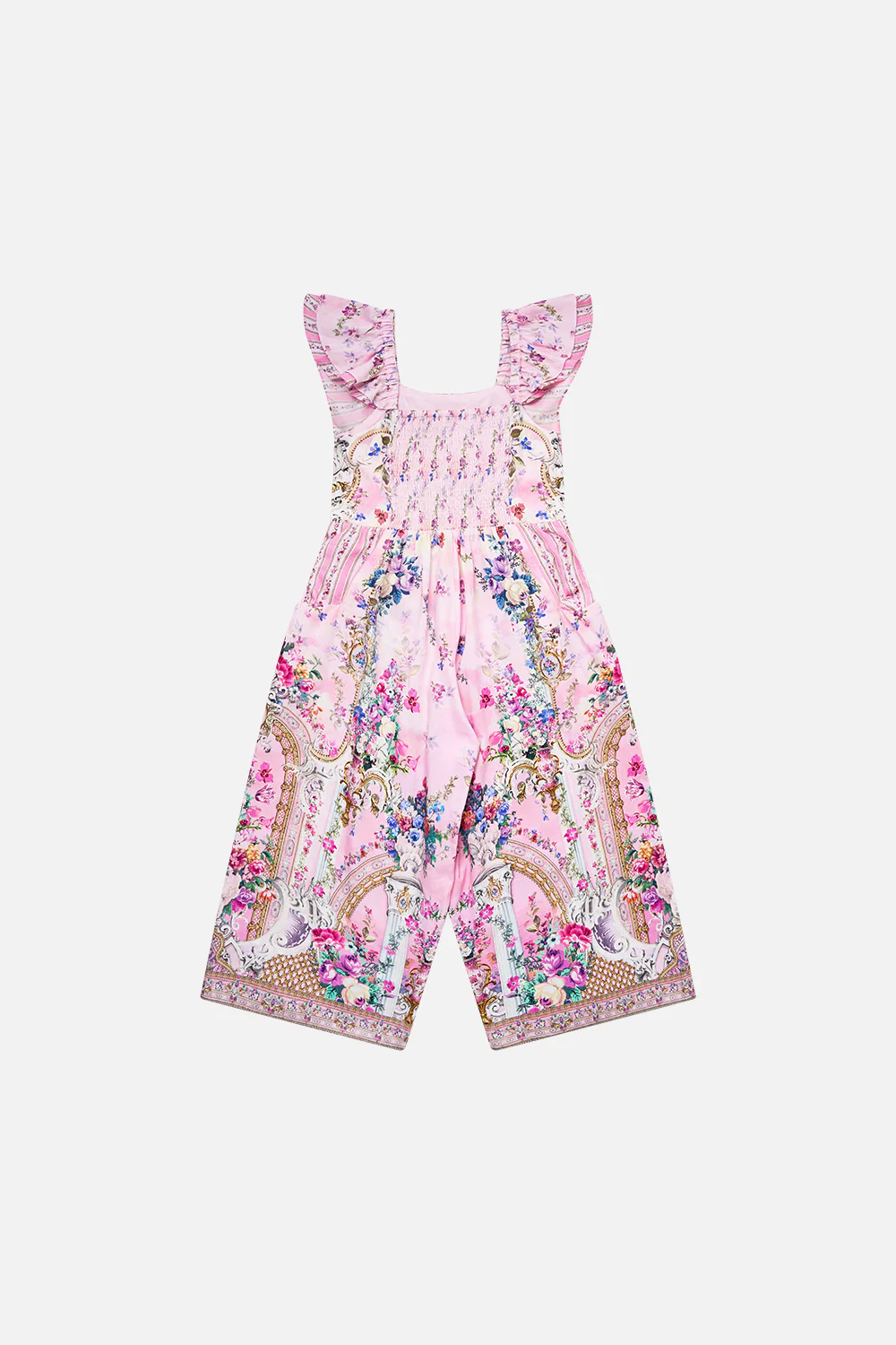 KIDS JUMPSUIT W FRILL SHOULDER AND POCKETS PALATIAL PASTELS