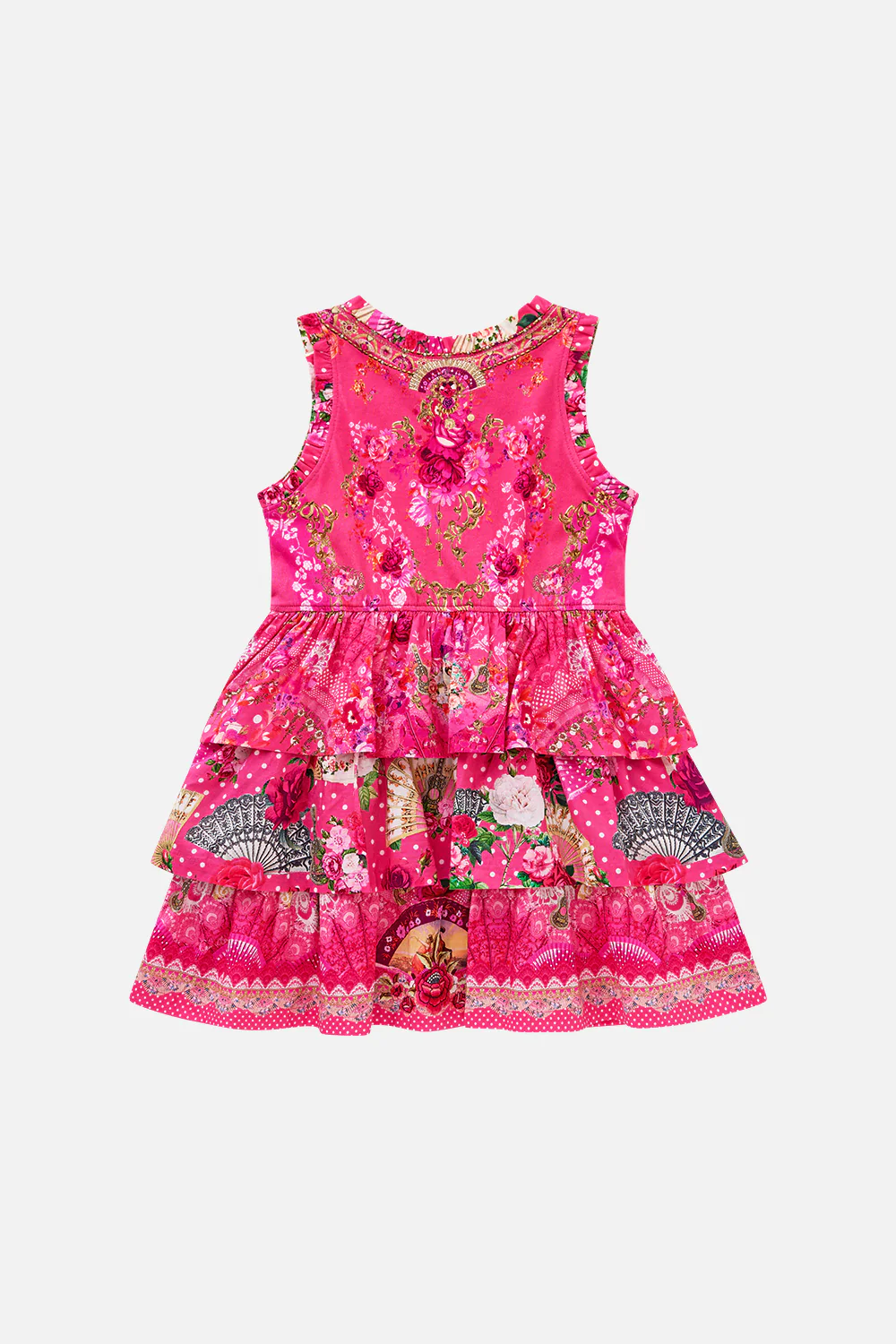 KIDS TANK MINI DRESS WITH WOVEN LAYERED SKIRT FLAMENCO ROSE