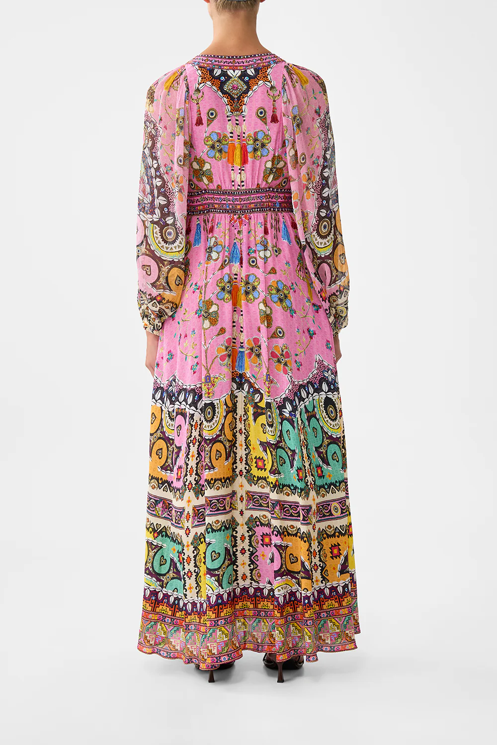 LACE UP FRONT LONG DRESS PATCHWORK PANORAMA