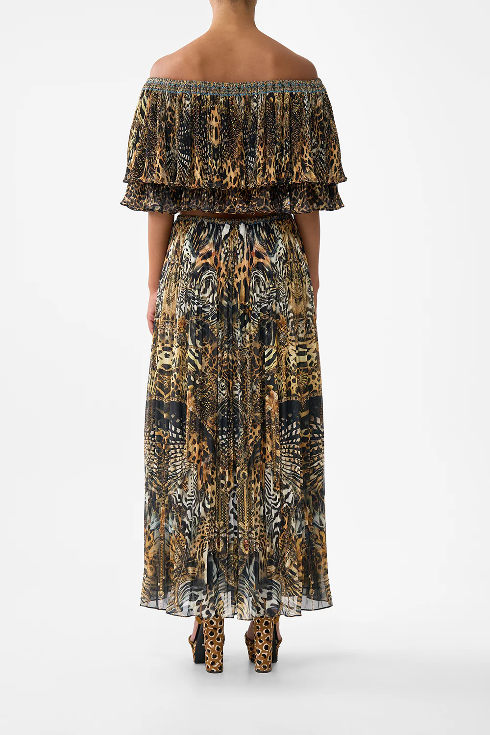 OFF SHOULDER SHORT SLEEVE PLEATED TOP FELINE FOLKLORE