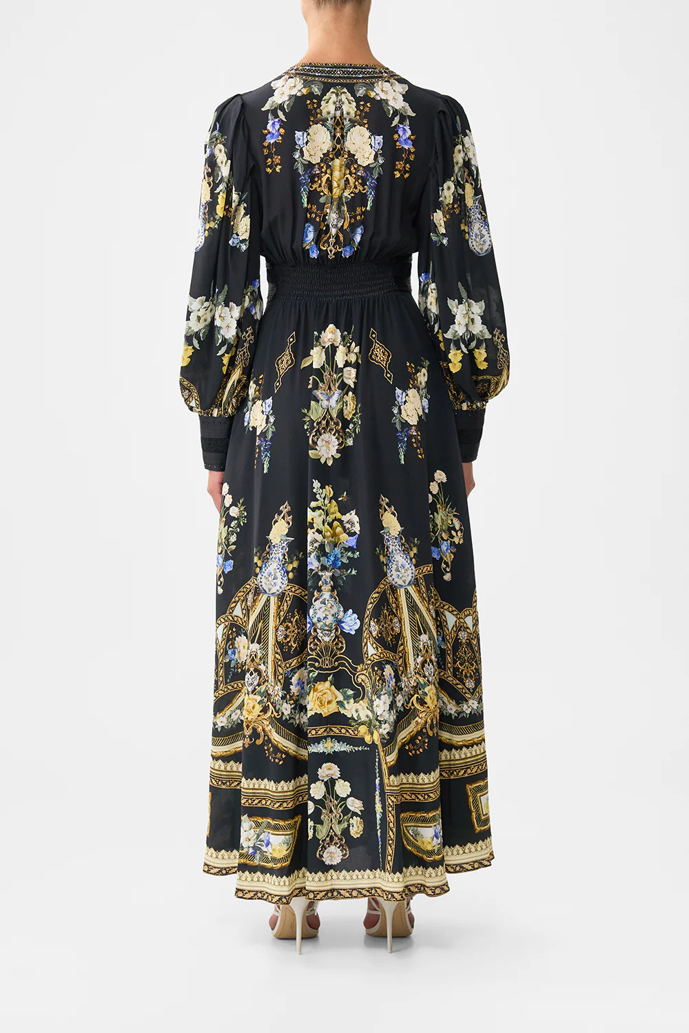 SHAPED WAISTBAND DRESS WITH GATHERED SLEEVES OTTOMAN ELEGANCE