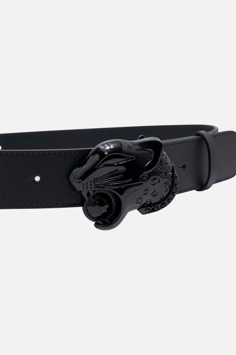 LEOPARD HEAD BUCKLE BELT SOLID BLACK
