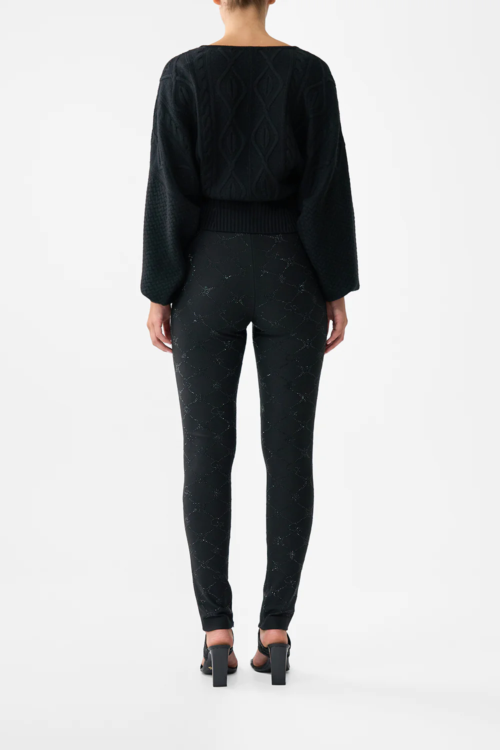SURPLICE NECK KNIT JUMPER SOLID BLACK