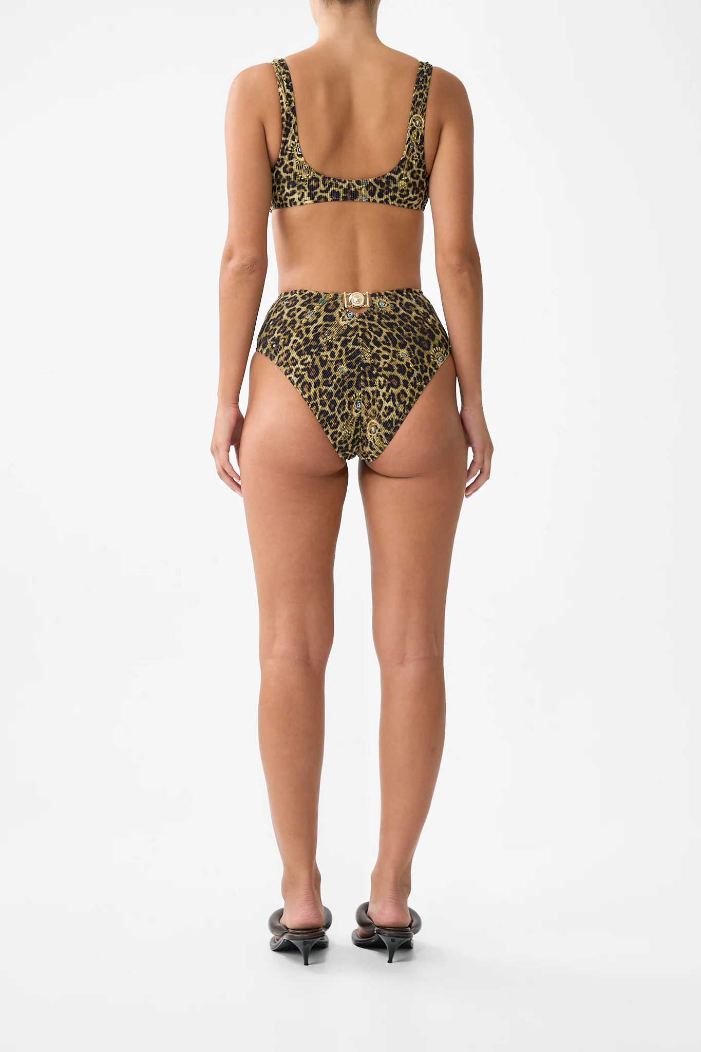 CRINKLE STRETCH CROP BIKINI TOP WITH STRAP TRIMS FELINE FOLKLORE