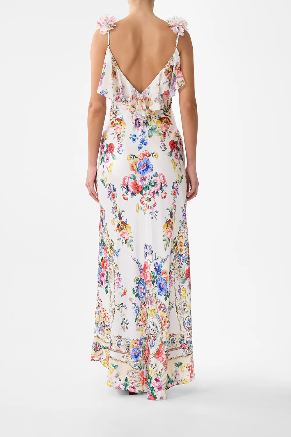V NECK BIAS SLIP DRESS WITH BACK FRILL I LEFT MY HEART IN GRANADA