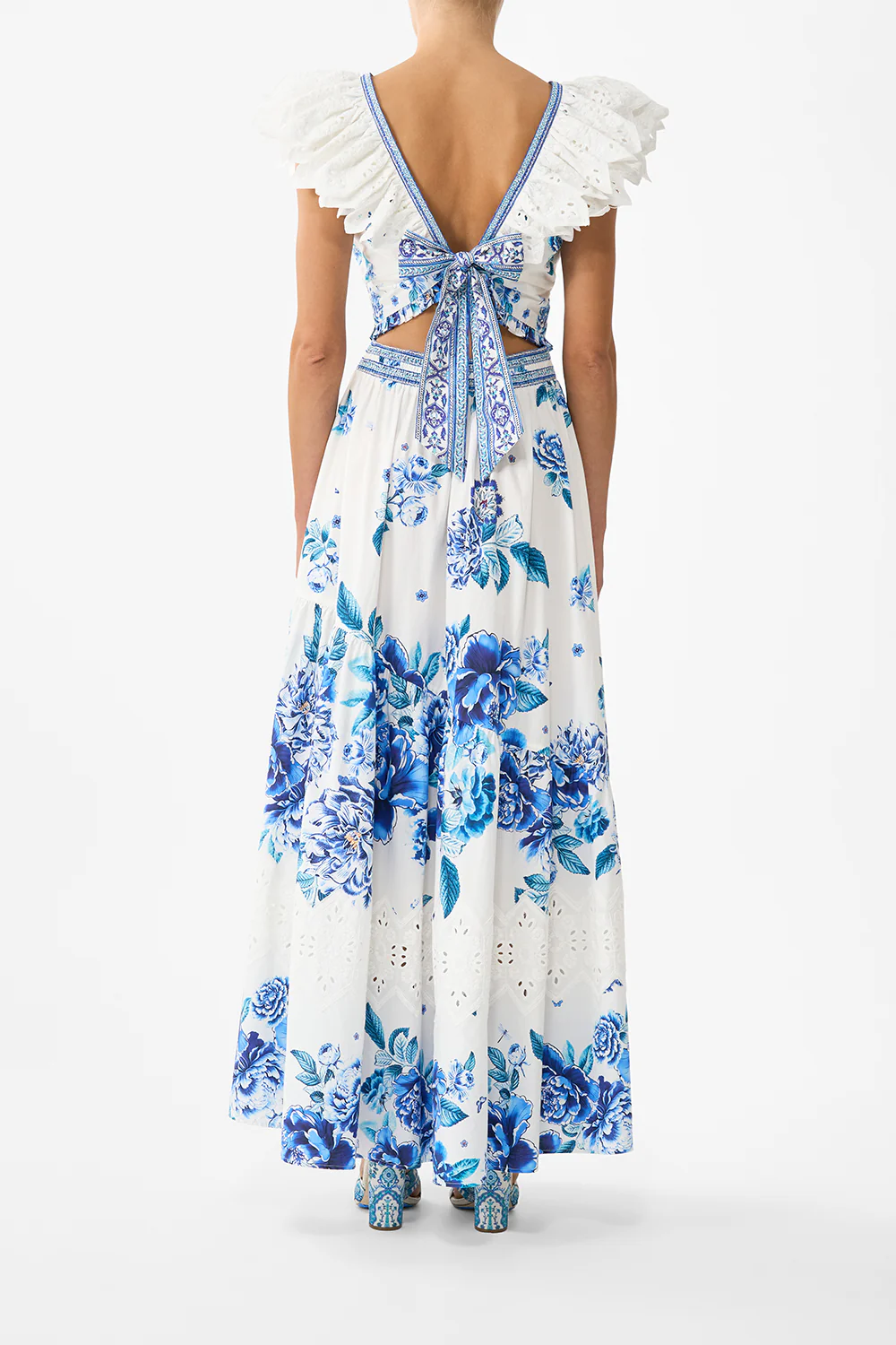 DEEP V FRILL SHORT SLEEVE TOP A CERAMIC GARDEN