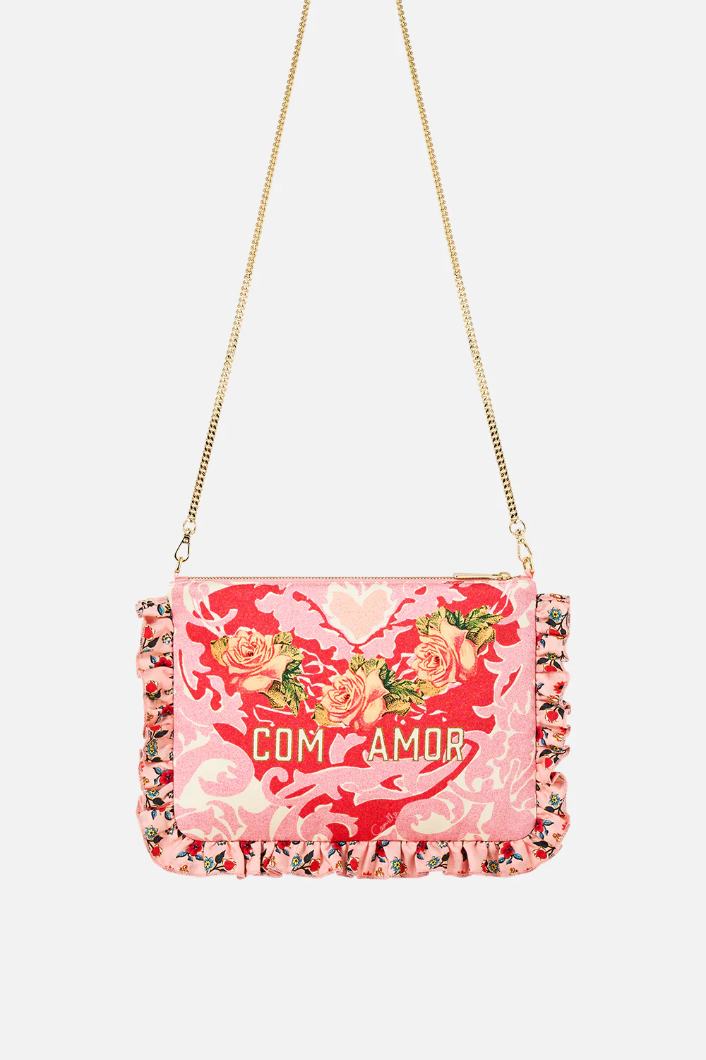 FRILL EDGE CROSSBODY BAG WITH CHAIN STRAP PINK PORTO
