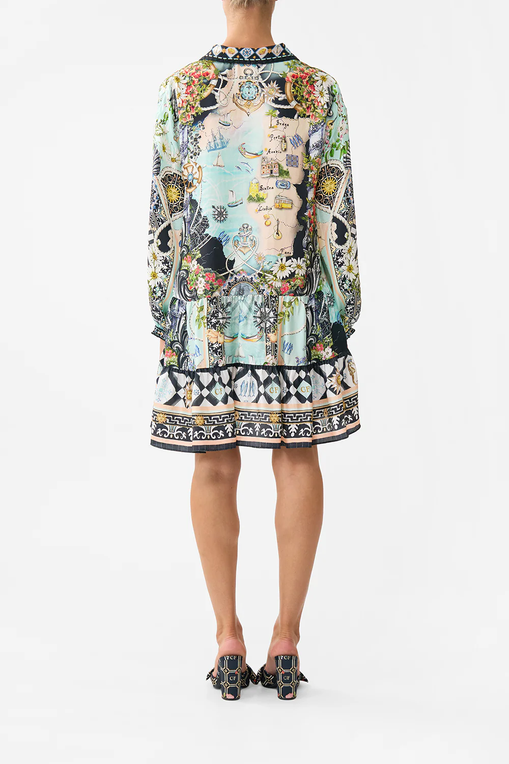 LONG SLEEVE TIERED SHORT DRESS FOLK AFLOAT