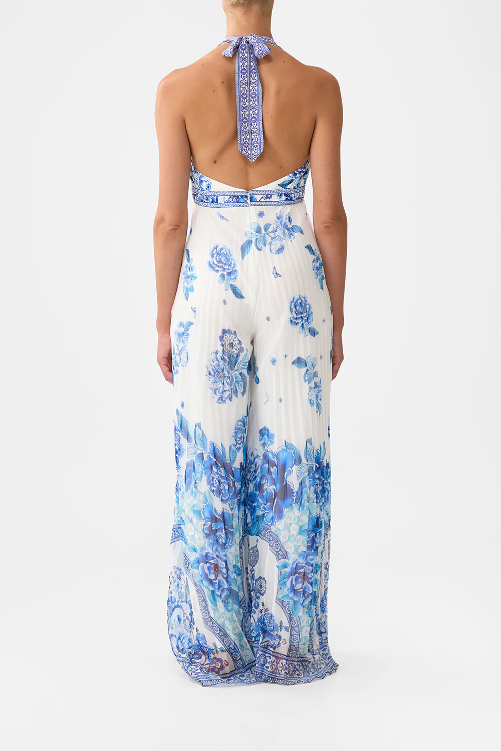 TIE NECK HALTER JUMPSUIT A CERAMIC GARDEN