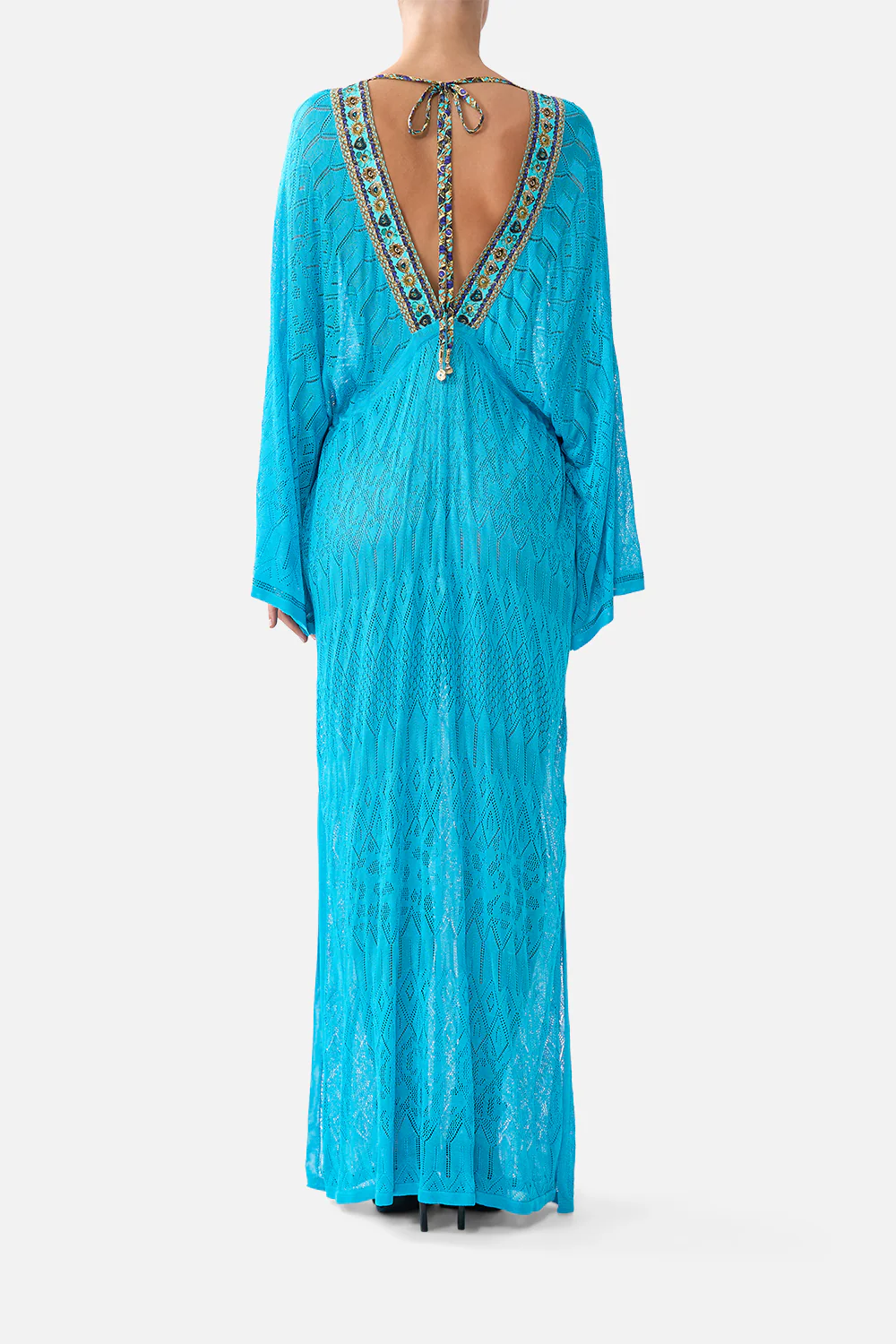 KNIT KAFTAN WITH SILK NECKLINE TOTEMS AND TREASURES