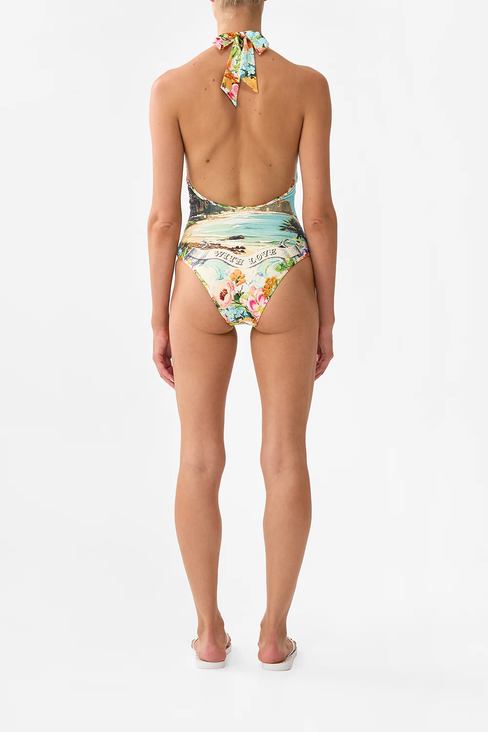 REVERSIBLE BIND EDGE V NECK HALTER ONE PIECE BATHING BOMBSHELL