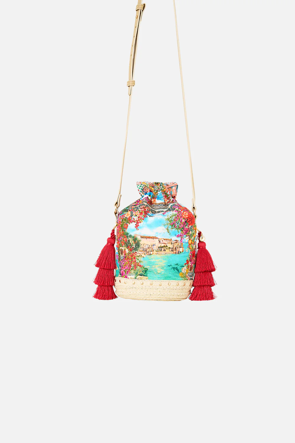 TIE TOP BUCKET BAG WITH TASSELS MEET ME IN MALLORCA