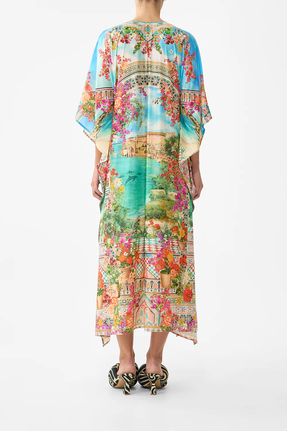 LONG V NECK KAFTAN WITH RING FRONT TRIM MEET ME IN MALLORCA