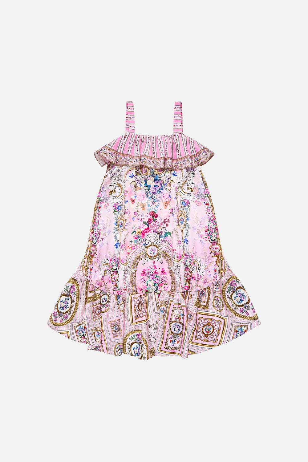 KIDS WIDE STRAP HIGH LOW DRESS WITH FRILLS PALATIAL PASTELS
