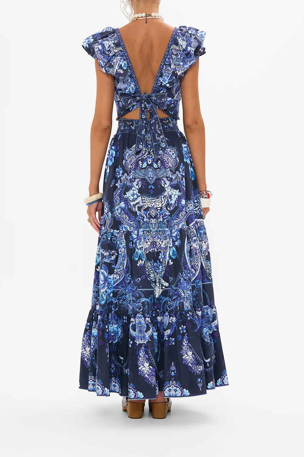 DEEP V FRILL SHORT SLEEVE TOP DELFT DYNASTY