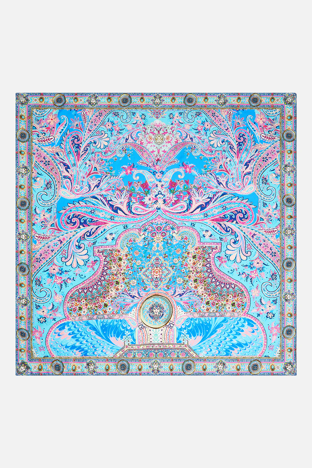 LARGE CRYSTALLED SILK SQUARE SCARF FOOTSTEPS IN FOLKLORE