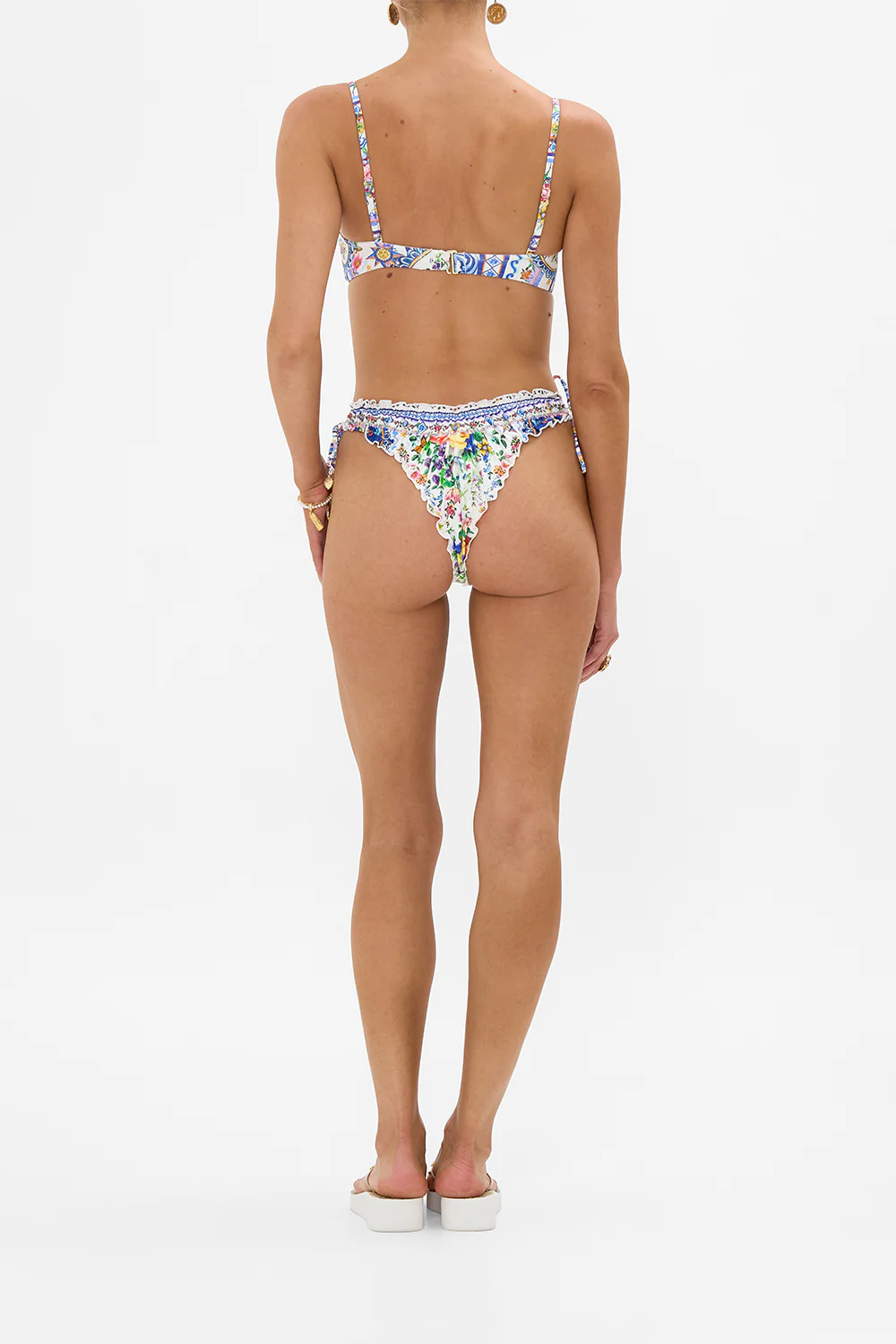 RUCHED SKIMPY BIKINI BOTTOM WITH TIE SIDES TILES DARLS
