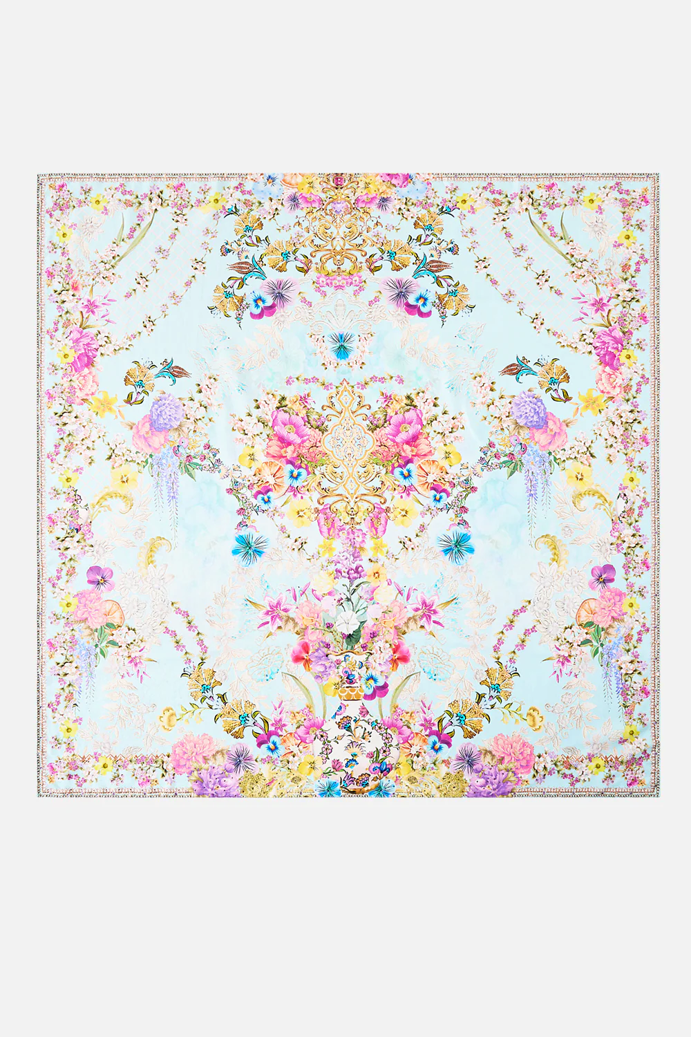 LARGE CRYSTALLED SILK SQUARE SCARF BAZAAR BLOOMS