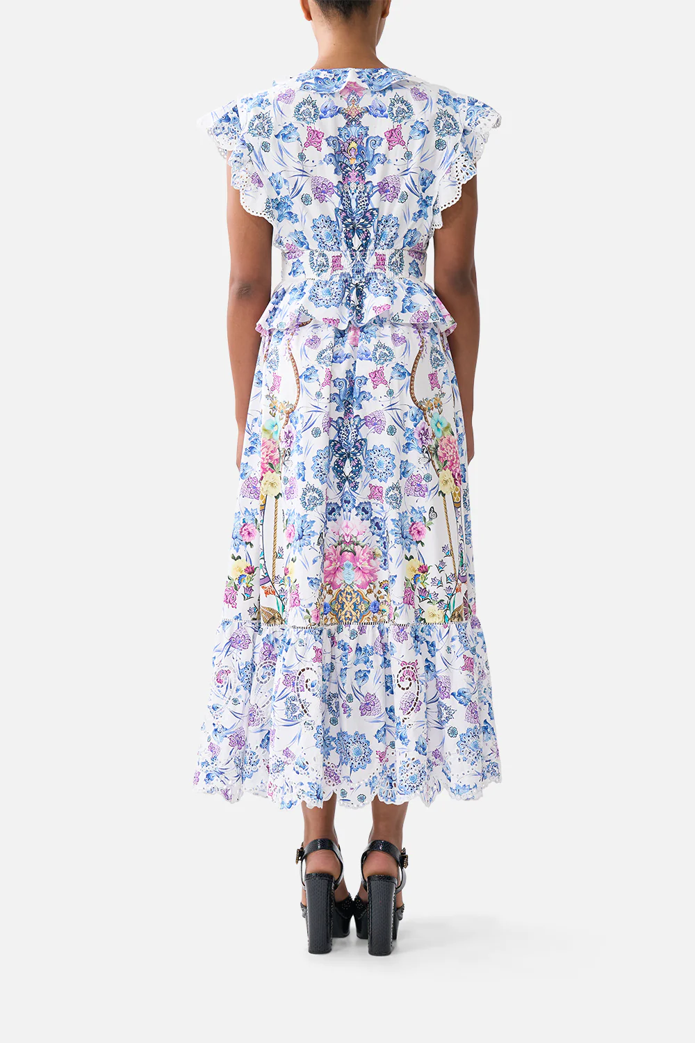 WAISTED MIDI DRESS WITH RUFFLE DETAILS ALL ABOUT THAT LACE