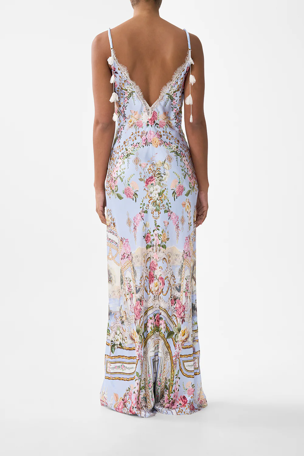 V SPLICED LACE SLIP DRESS TILED IN TIME