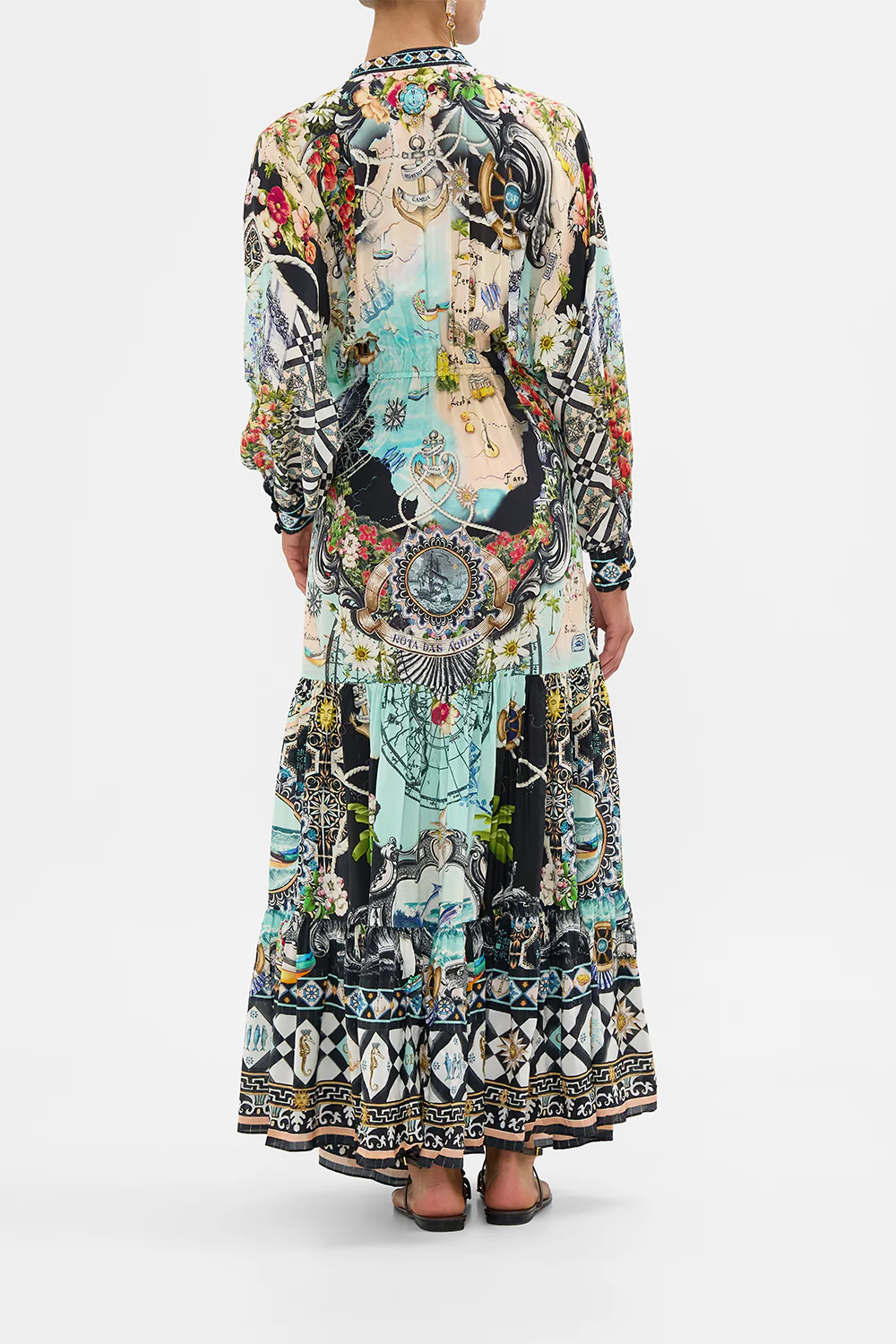 TIERED SHIRTDRESS WITH WIDE WAIST TIE FOLK AFLOAT