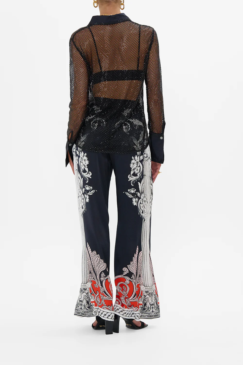 CRYSTAL MESH SHIRT WITH SILK CONTRAST MARK OF MEDUSA