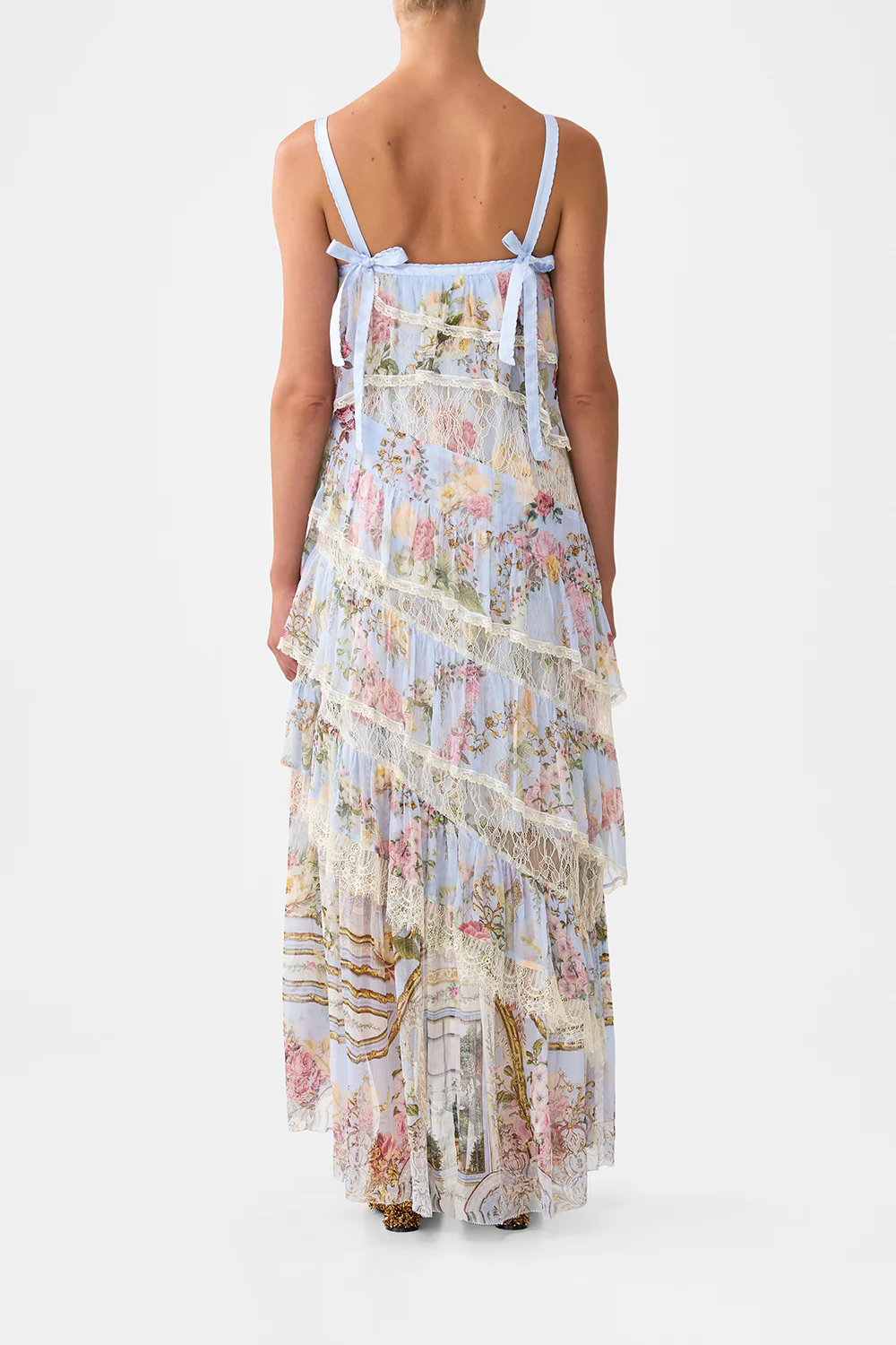 ASYMMETRIC SPLICED LACE DRESS TILED IN TIME