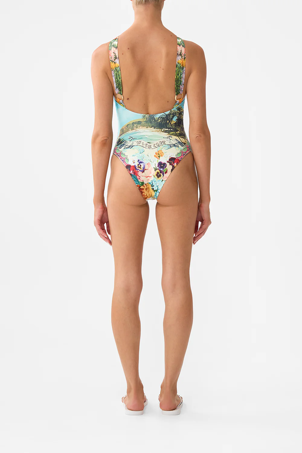 DIAMOND NECK THICK STRAP ONE PIECE W RINGS BATHING BOMBSHELL