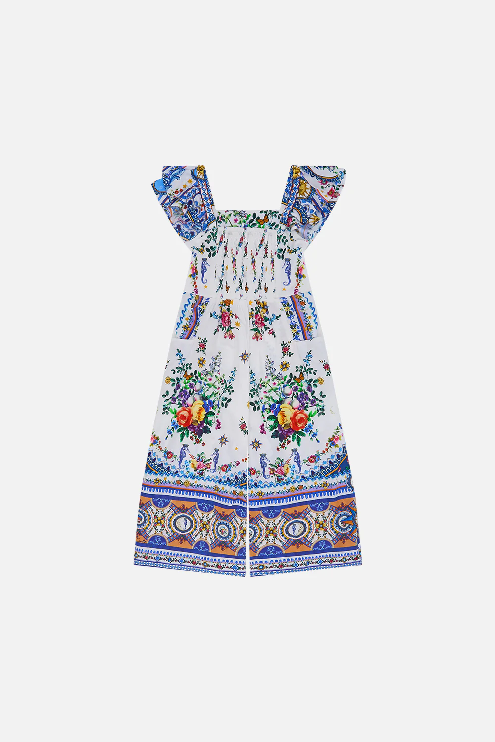 KIDS JUMPSUIT W FRILL SHOULDER & POCKET 4-10 TILES DARLS