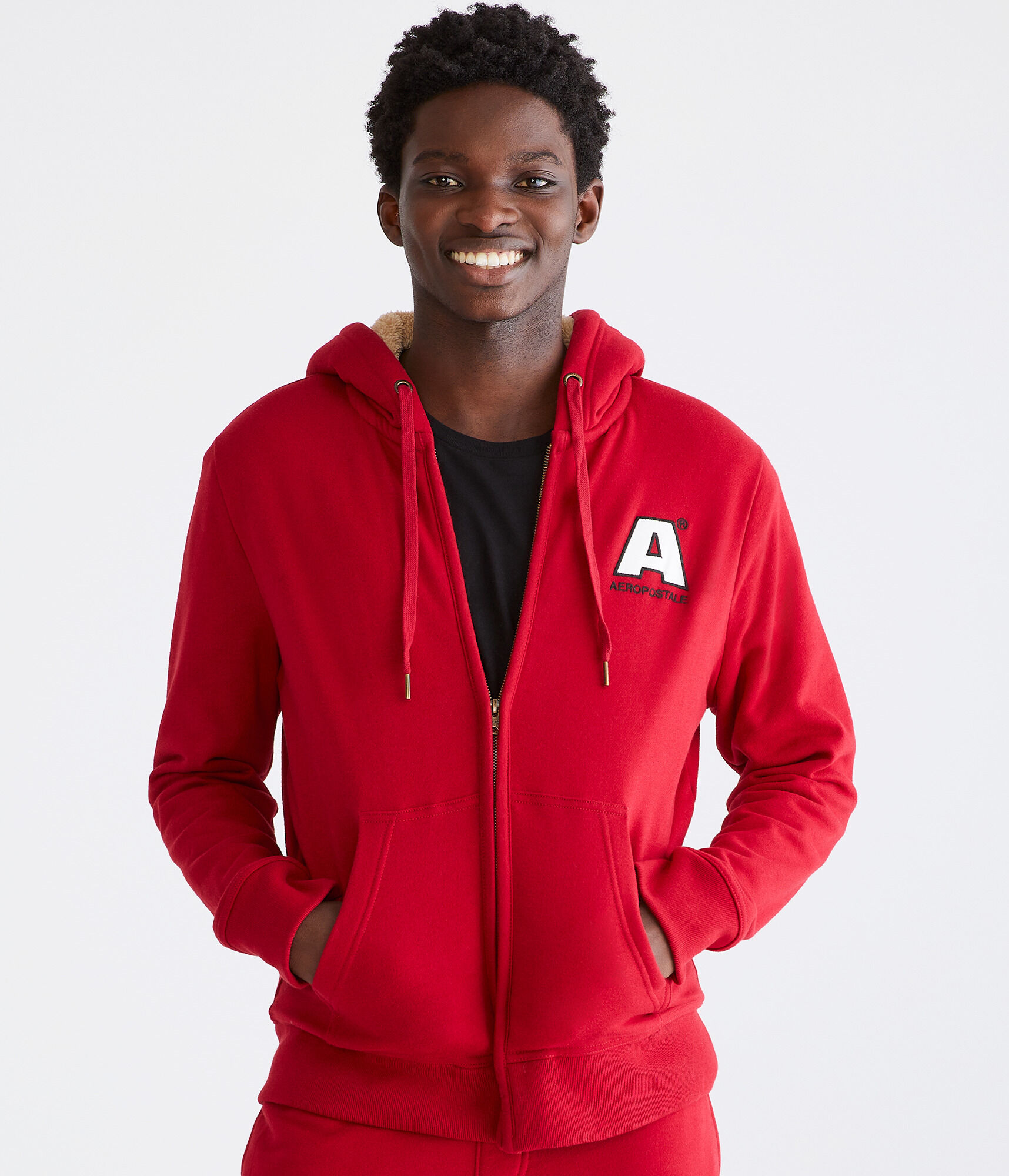 Aeropostale Logo Sherpa-Lined Full-Zip Hoodie