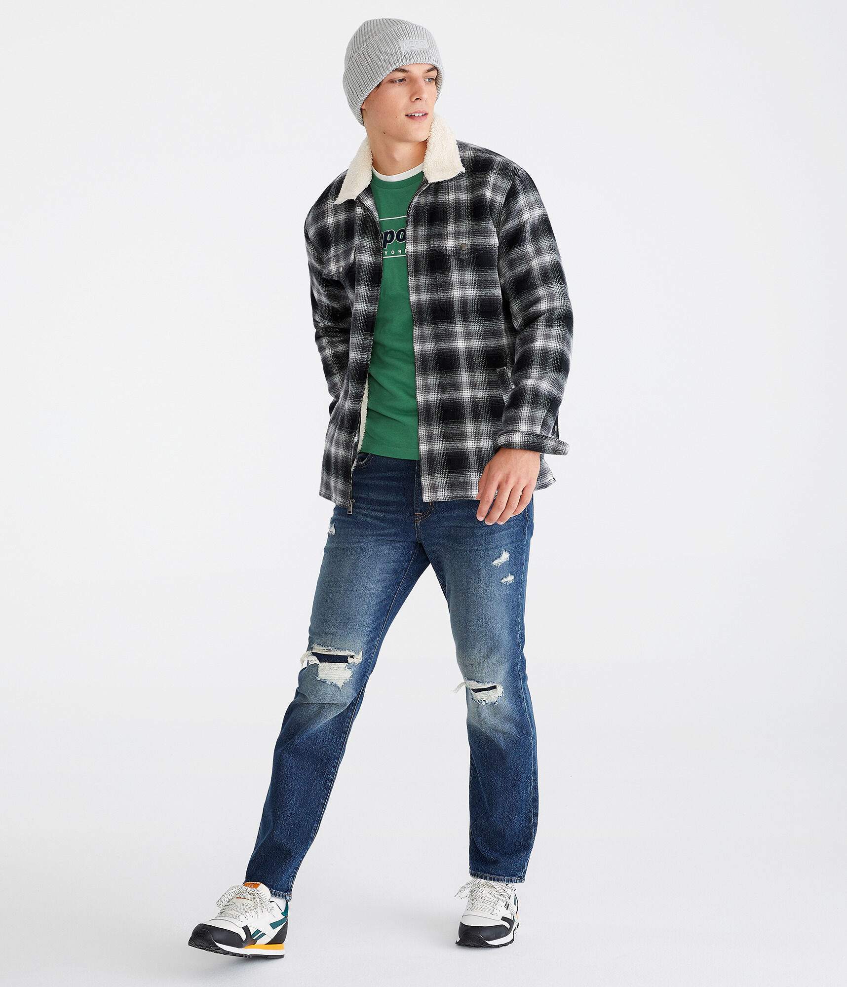 Plaid Sherpa-Lined Full-Zip Flannel Shacket