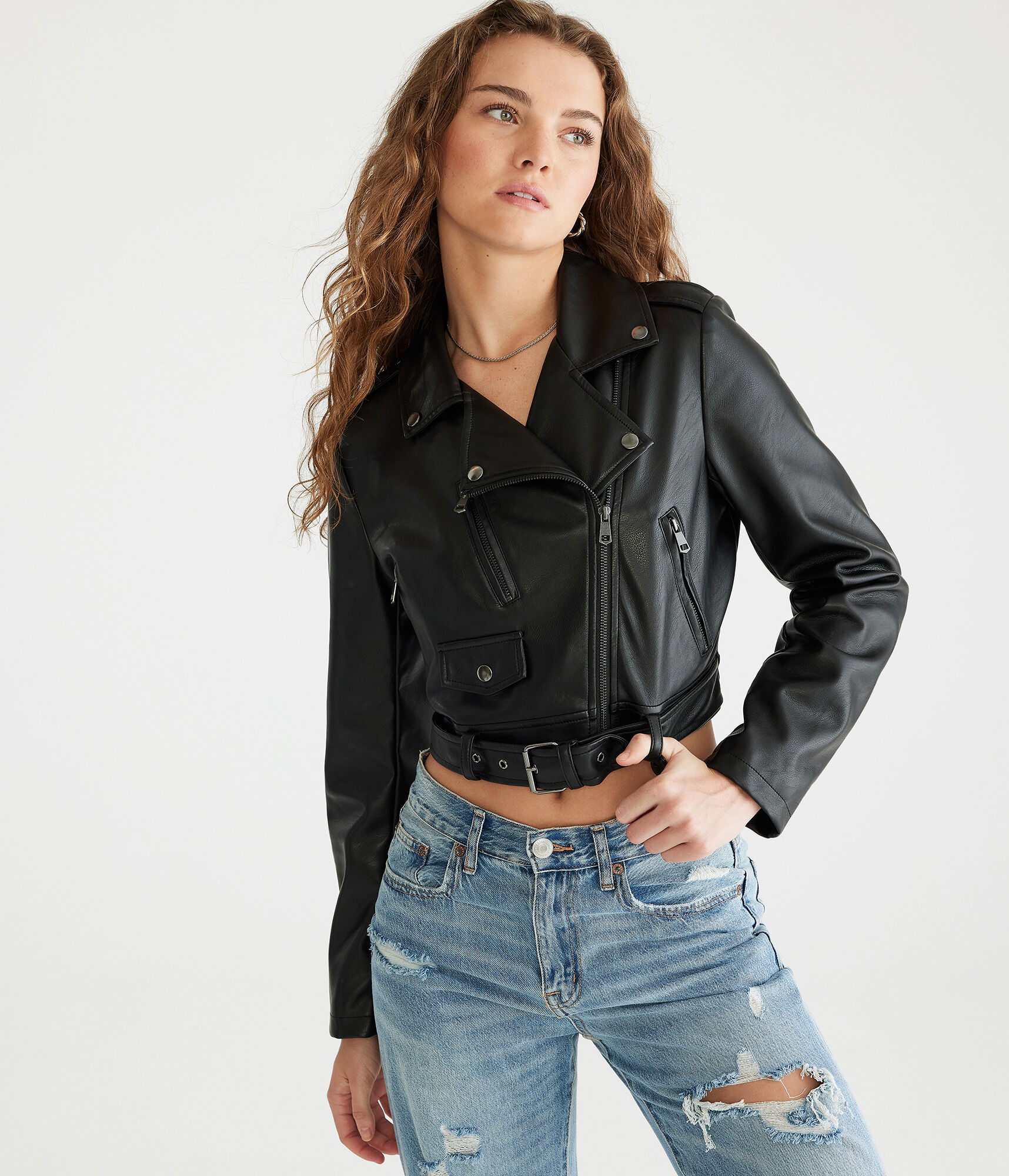 Faux Leather Cropped Moto Jacket